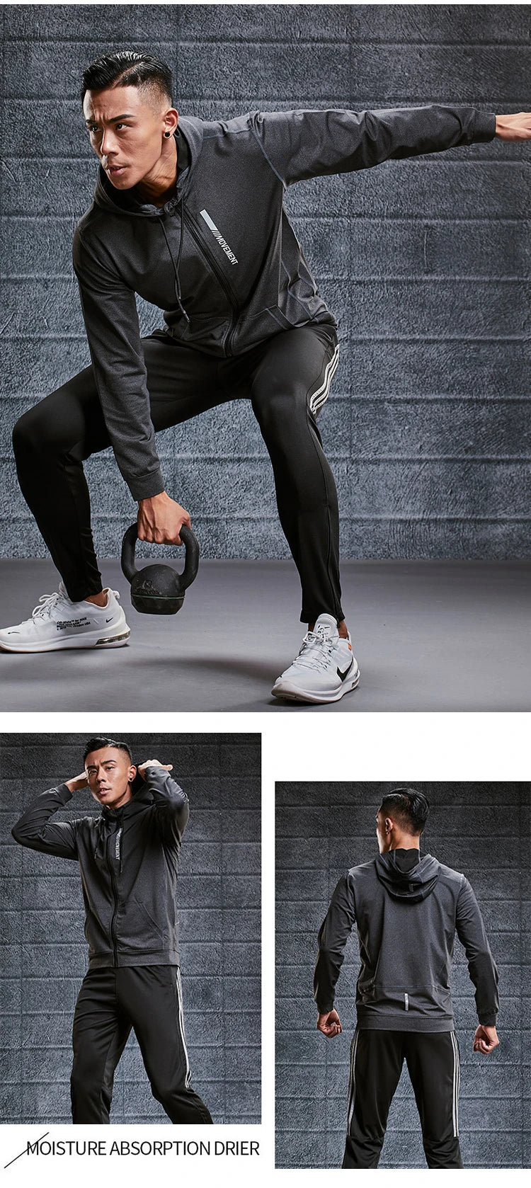 Men's Sports Hoodies Quick Dry Elastic Hooded Male Fitness Running Jackets Outdoor Gym