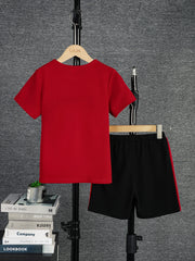 2pcs Boys Casual Colorblock Short Sleeve T-shirt & Shorts Set, Comfy Summer Kids Clothes