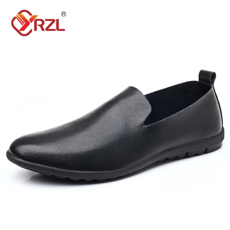 YRZL Leather Men Shoes Casual Black Formal Mens Loafers Moccasins Italian Comfortable Big Size 46 Slip on Male Loafers Shoes