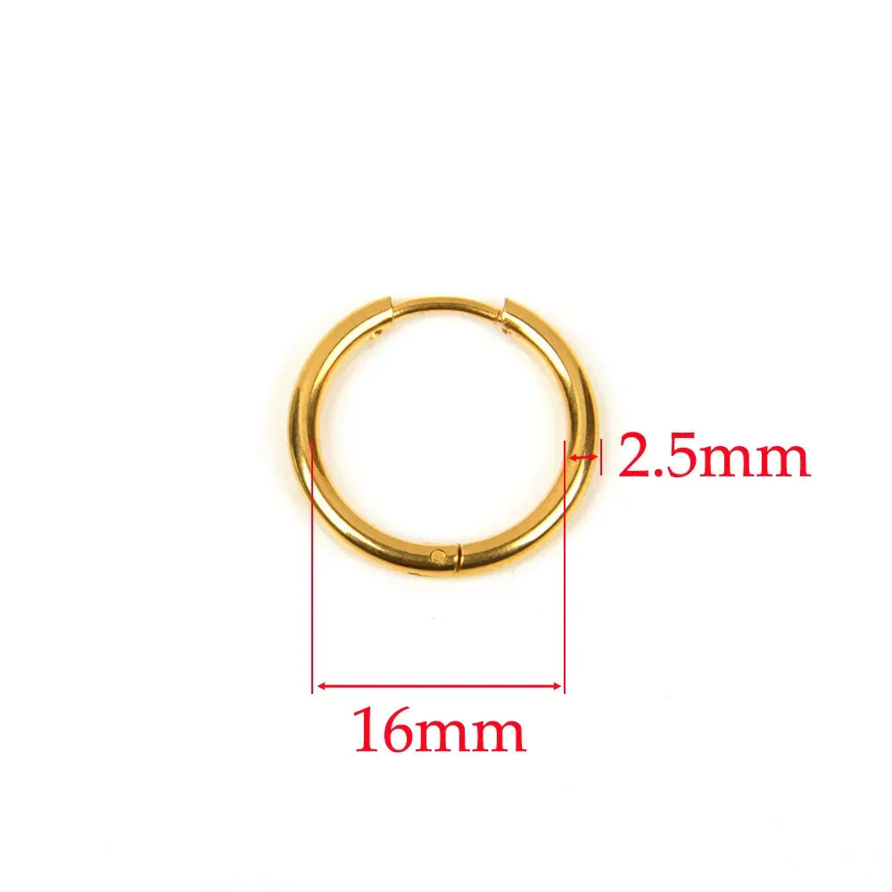 10pcs 316L Stainless Steel Hoop Earrings Women Men Punk Hiphop Circular Ear Buckle Ring Jewelry Gold Color Accessories Wholesale