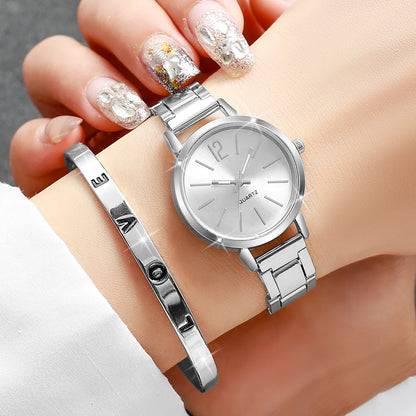 6PCS/Set Women's Watch Fashion Steel Band Quartz Watches Diamond Bracelets Set（Without Box）