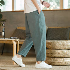 Men's Trousers Cotton Linen Fashion Casual Pants Solid Color Breathable