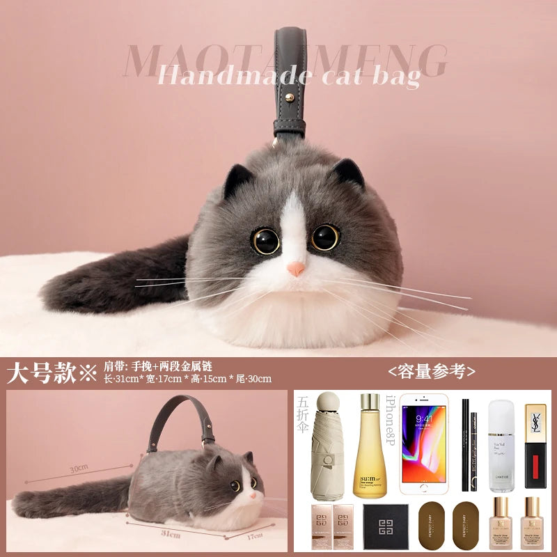 Lolita Plush Cute Cat Bag Women Harajuku Animal Circular Fur Soft Kawaii