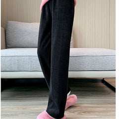 Striped Sweatpants Women Streetwear Thick Wide Leg Pants Straight Fleece-lined