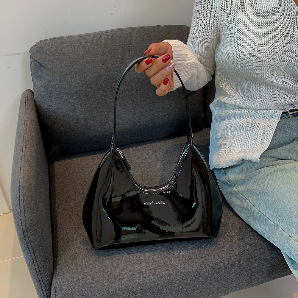 Women's Bag Patent Leather Tote Bag Fashion Shoulder Bag Versatile Crescent Bag