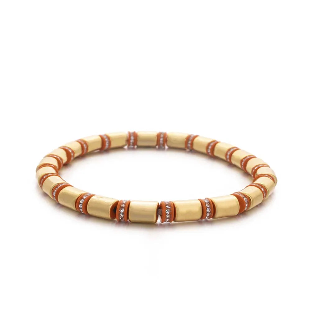 2023 New Design Paved Diamond Enamel Bracelets Colorful Beads Arrow Shape Elastic Bangle For Women Boho Stretch Jewelry