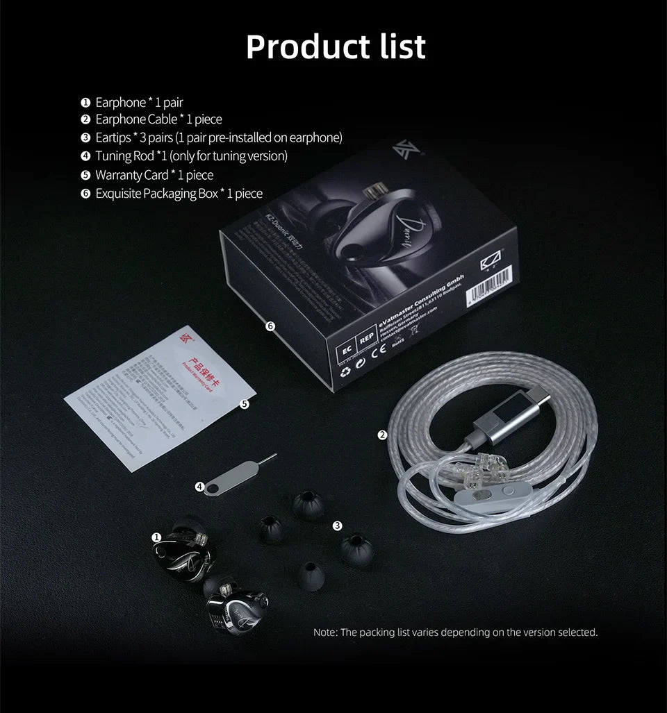 KZ Duonic HIFI IEMs Triple-Magnetic Planar Driver 4-Tuning Wired Earphones with HD Dual Mic For castor pro