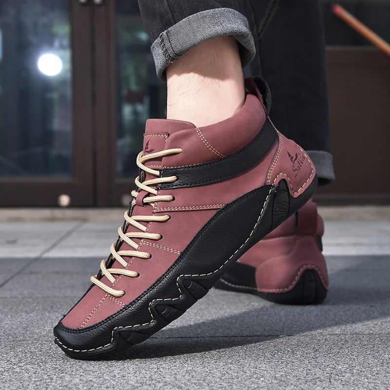 New 2024 Handmade Leather Men Boots Autumn Design Sneakers Man Breathable Casual Leather Shoes Men Ankle Boots Outdoor Fashion