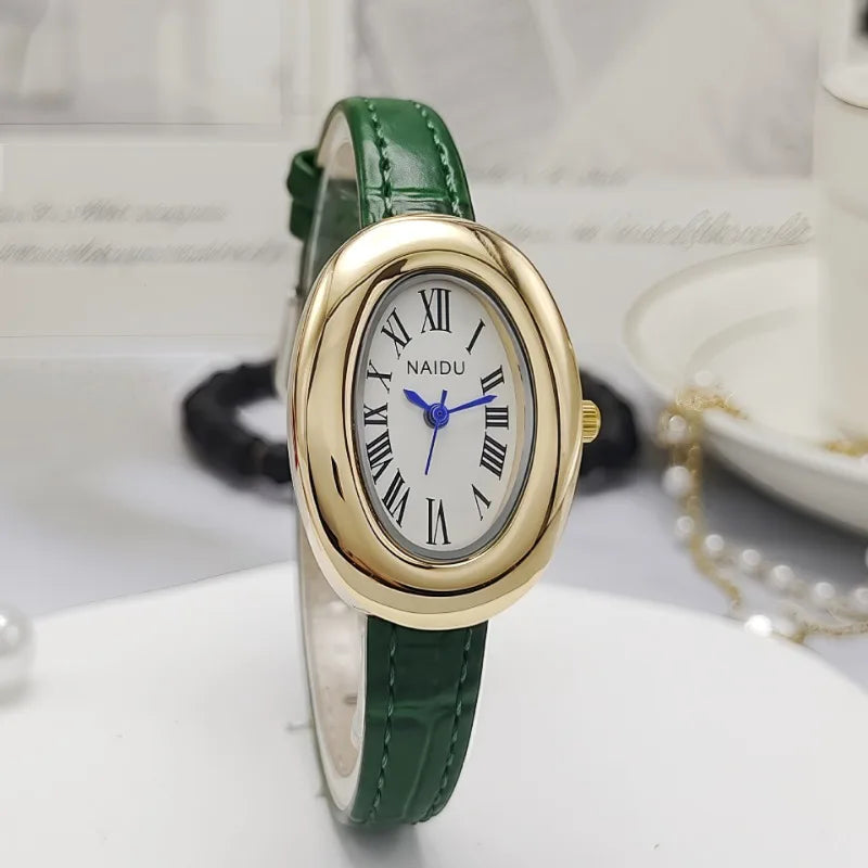 Luxury Women Vintage Oval Goose Egg Quartz Watch Leather Strap Wristwatch Dress Ladies Watches Christmas Gift Clock Relojes