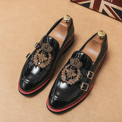 Men Party Flats Black Golden Formal Patchwork Tassel Leather Casuals Shoe Handmade