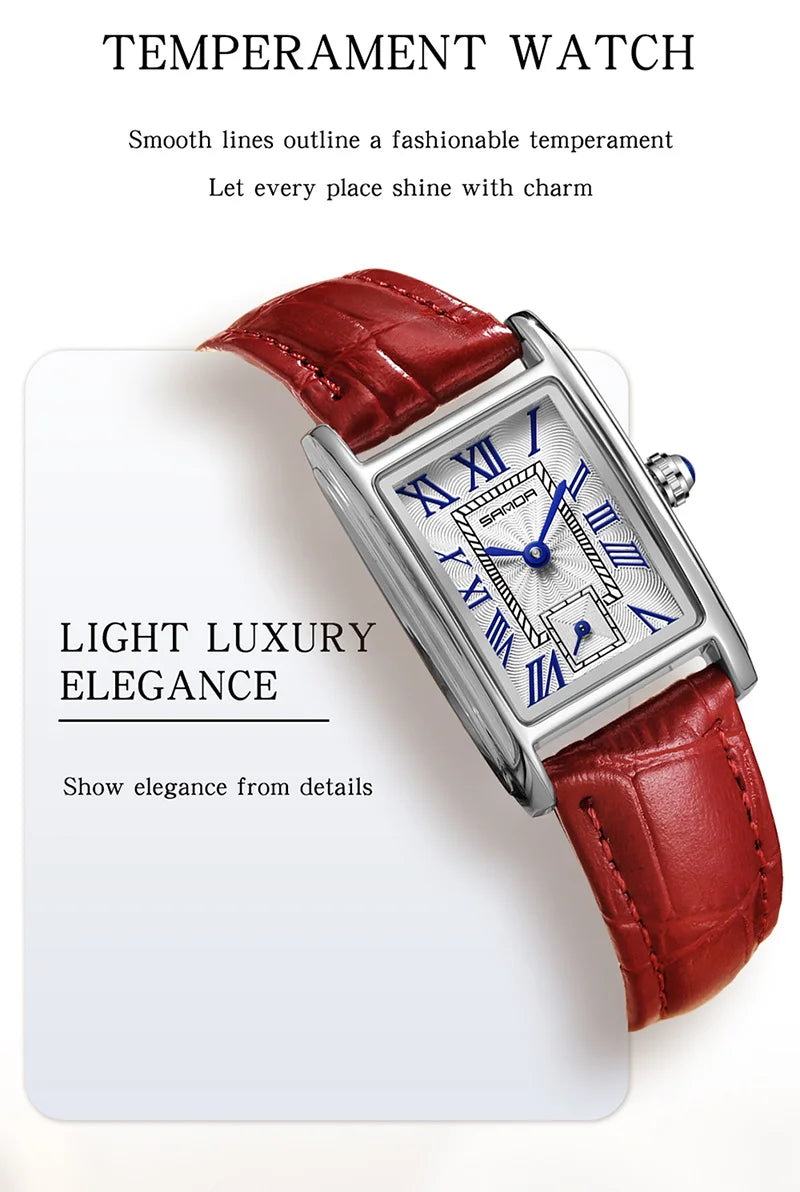 SANDA 1116 Quartz Watch Women Elegant Design Watches Rectangle Dial Waterproof Steel Leather Business Ladies Wristwatches Gift