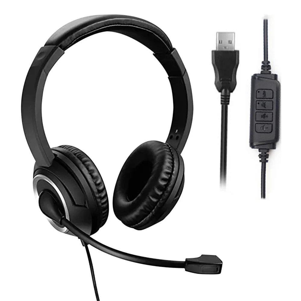 USB Headset with Mic Mute for PC 3.5mm Business Headphones with Rotatable Microphone Noise Cancelling for Call Center