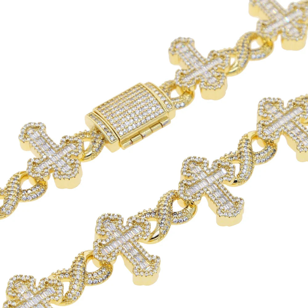New Iced Out Cross Infinity Charm Bracelet Micro Paved Cubic Zirconia Cuban Chain For Women Men Hip Hop Rapper Jewelry