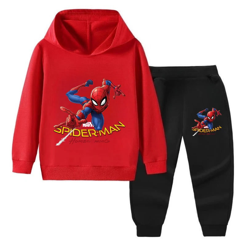 Disney Hoodie For Boys Casual Long-sleeves Sweatshirt+long Pants Sets for Kids Autumn Spider-Man Printed Thin 2pcs Set Clothing