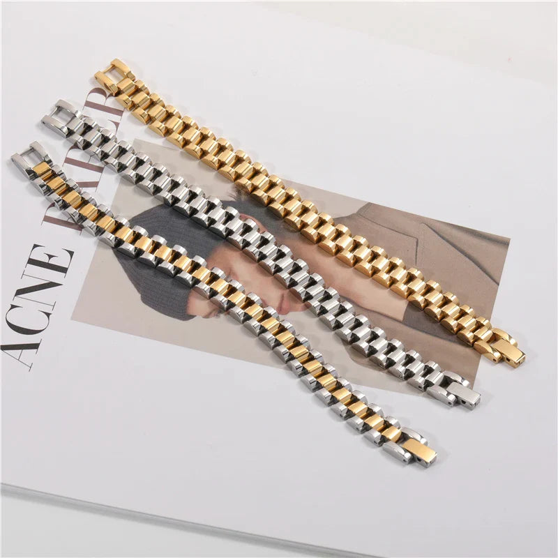 Joolim Jewelry Wholesale Waterproof&No Fade Fashion Chunky Watchband Adjustable Stainless Steel Bracelet High End PVD for Women