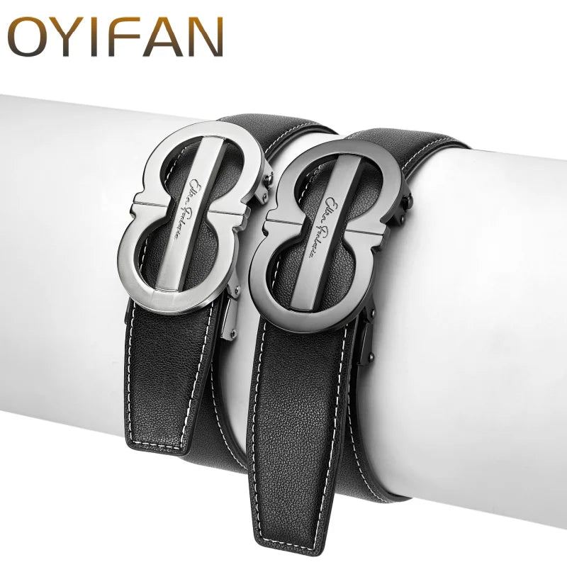 OYIFAN Fashion Men's Belt Automatic Belt Cowhide Genuine Leather Automatic Buckle,Designer Belts,Business Casual Belts for Men
