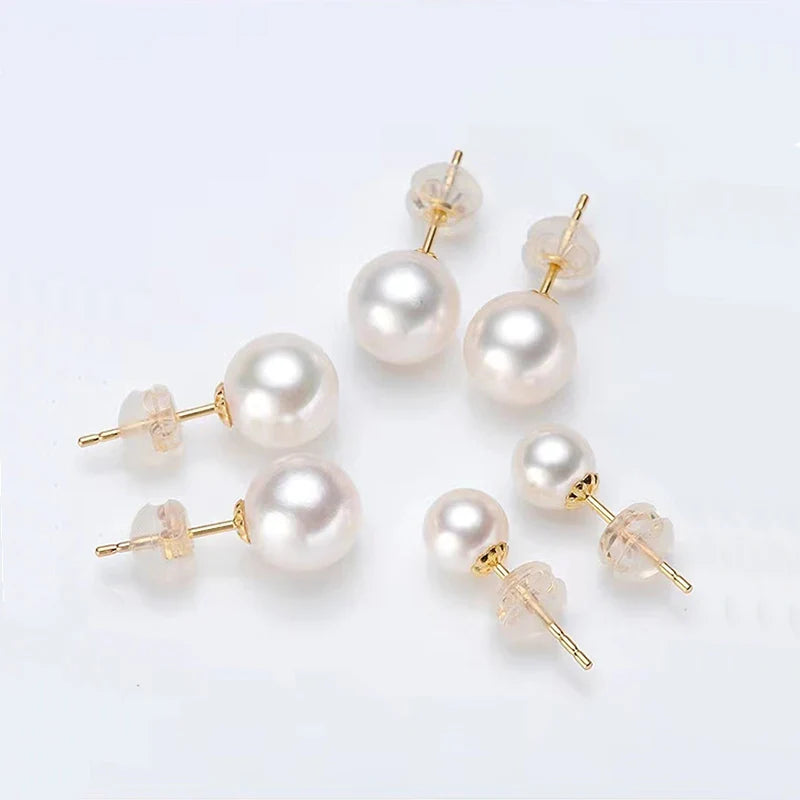MIQIAO Real 18K Gold Earrings for Women Pure AU750 Natural Freshwater Pearl Earrings Simple Fashionable Fine Jewelry Gift