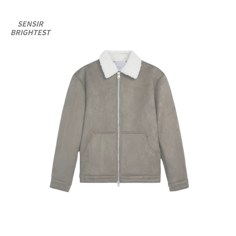 Men's Lambskin Lapel Suede Jacket Autumn And Winter Travel Casual Retro Jacket