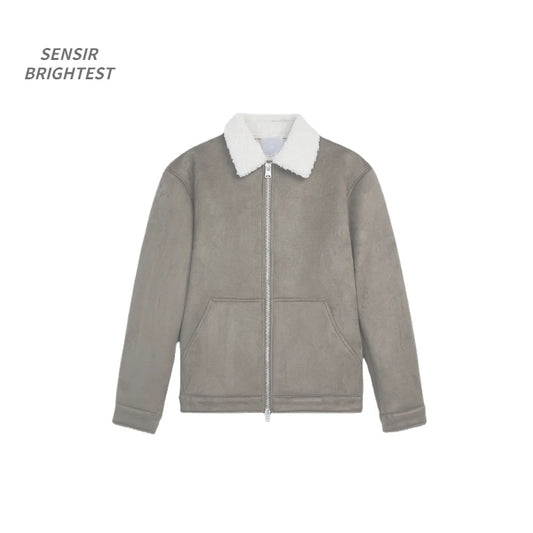 Men's Lambskin Lapel Suede Jacket Autumn And Winter Travel Casual Retro Jacket