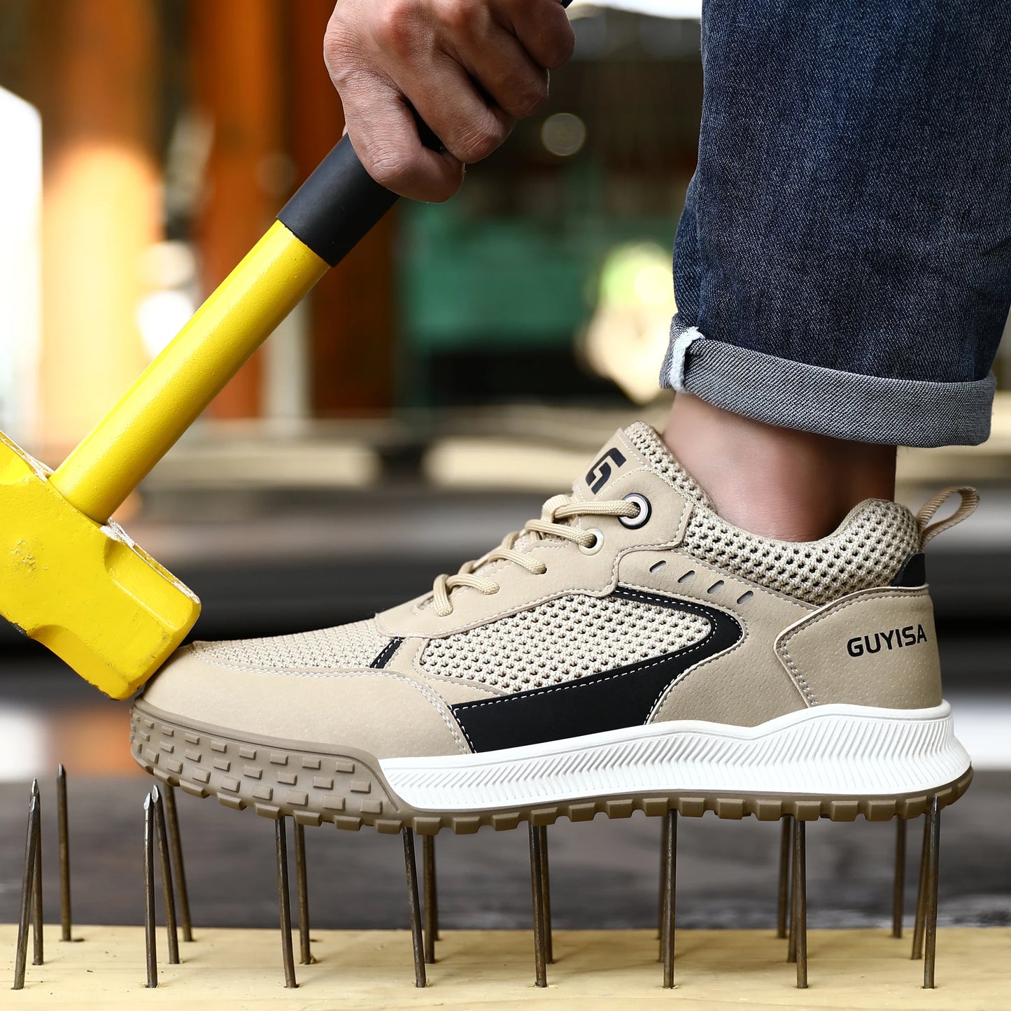 GUYISA Men's Steel Toe Anti Smash and Anti Piercing Fashionable Summer Style Low Help Construction Site Work Safety Shoes