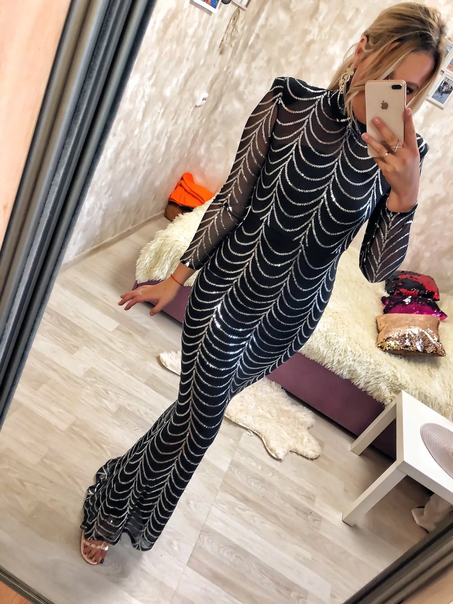 Evening wear Dresses:  Formal Gown Padded Shoulder Full Length Dress