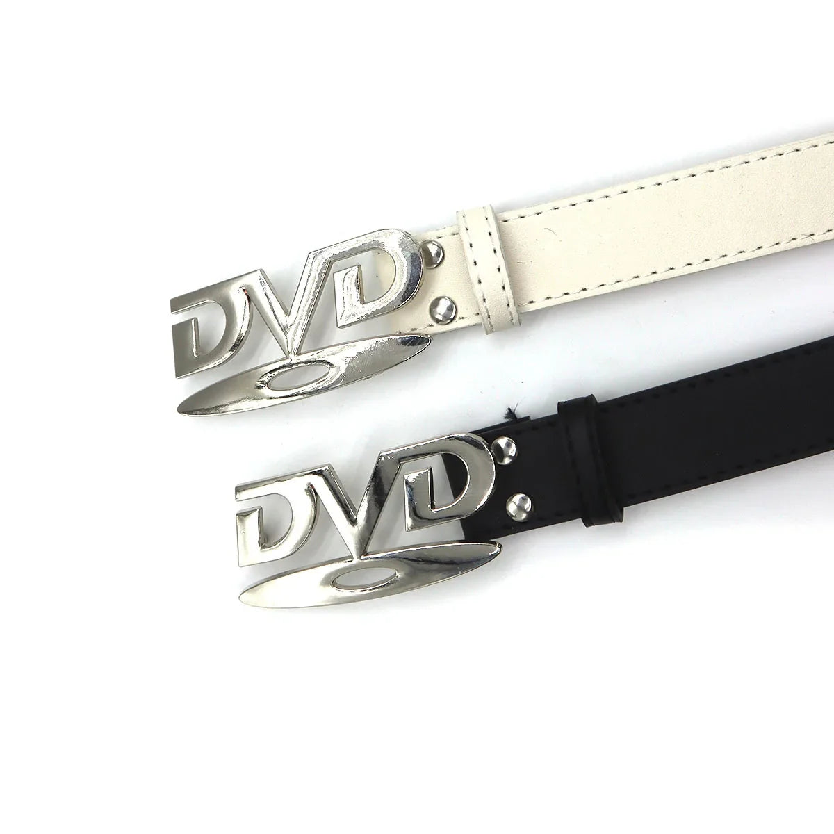 Unisex Nostalgic Design DVD Buckle Belt Men Women Decoration Paired with Jeans Belt Versatile White Black Design Sense Belt