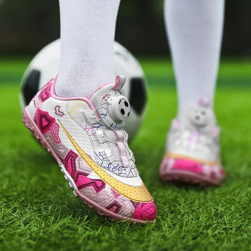 Football Boots Society Futsal TF Pink Soccer Tennis Shoes Sports