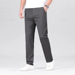 High Quality 99% Cotton Men's Straight Pants Business Solid Color Khaki