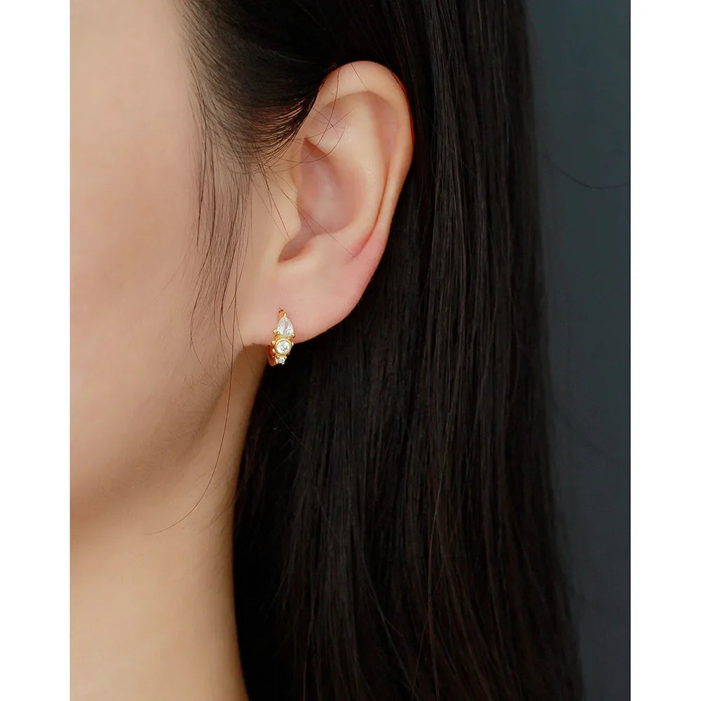 925 Sterling Silver Earring Zircon Sun Flower Ear Ring Geometric Style Water Drop Ear Bone Cute Temperament Woman Girl Ear Jewel