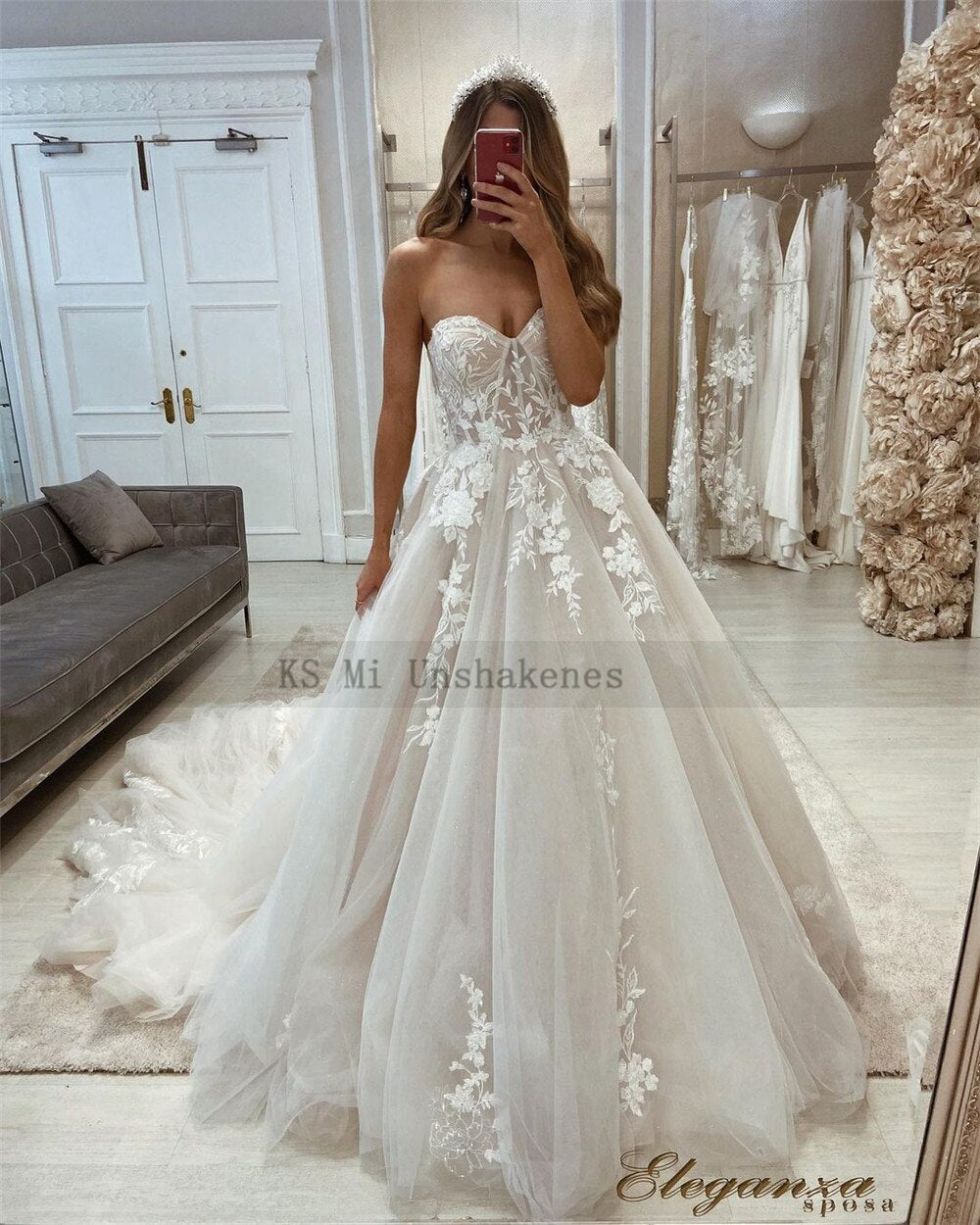 Boho Wedding Dresses Detachable Puff Long Sleeve Lace Bride Dress