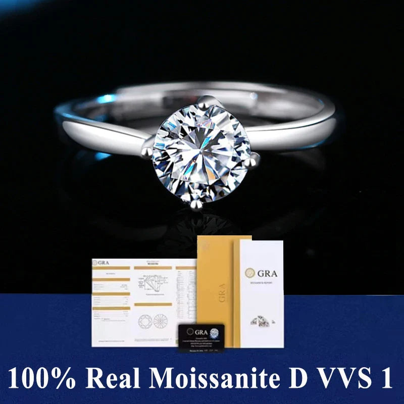 NEW 100% Real Moissanite Ring D VVS1 Pass Diamond Test Pen Adjustable Size S925 Sliver GRA Certificate Wedding Rings for Women
