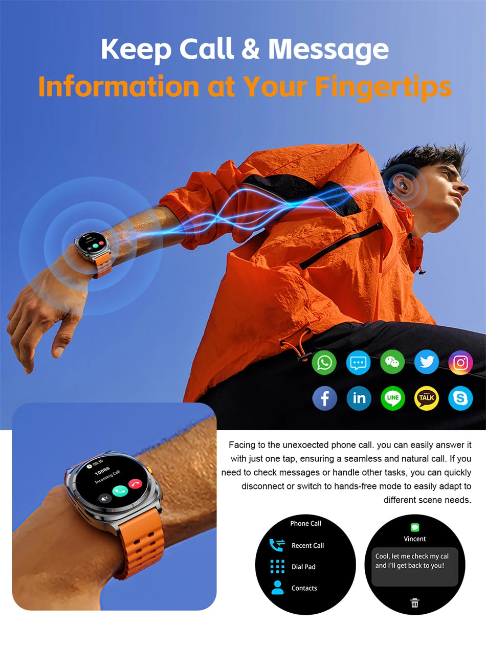 2025 New 6ATM Waterproof Smart Watch Men Outdoor SmartWatch GPS earphone Compass Heart rate LED  Bluetooth Call Sports Gift