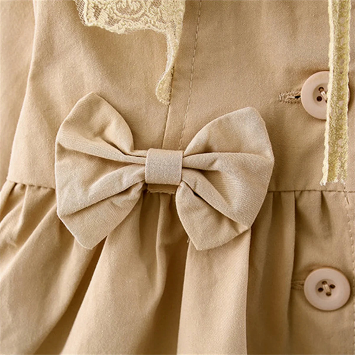 Baby Coat Bow Windproof Children'S Cotton Coat Lace Lapel Solid Color Children Clothing