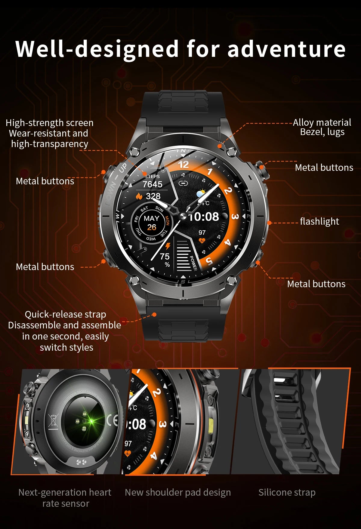 2025 Upgraded New Outdoors Sports Military GPS Smart Watch 10ATM Waterproof 730mAh High Battery Compass NFC HD BT Call Men Watch