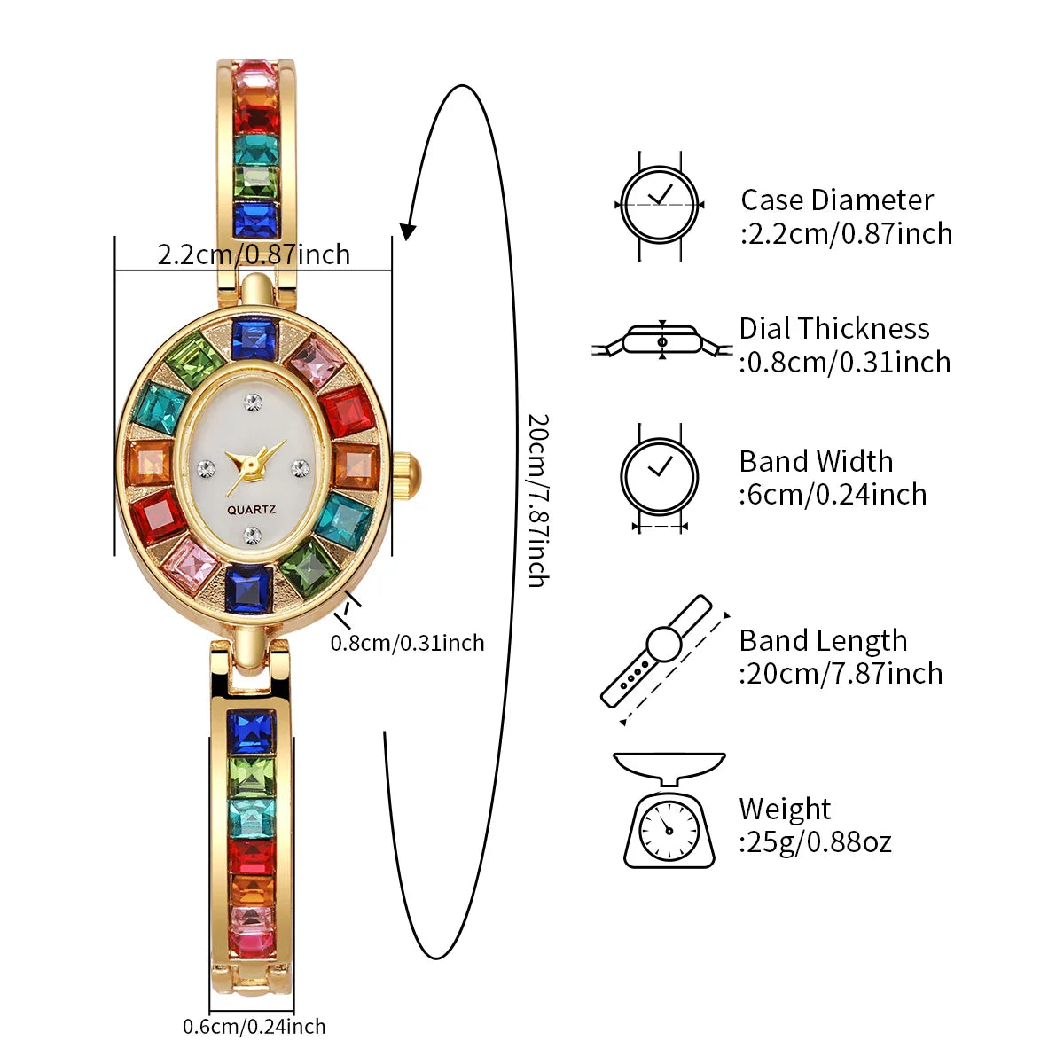 1PC Women's Retro Style Quartz Watch Elegant Ladies' Style Colorful Diamond Set Dial Compact Watch Women's Watch Holiday Gift