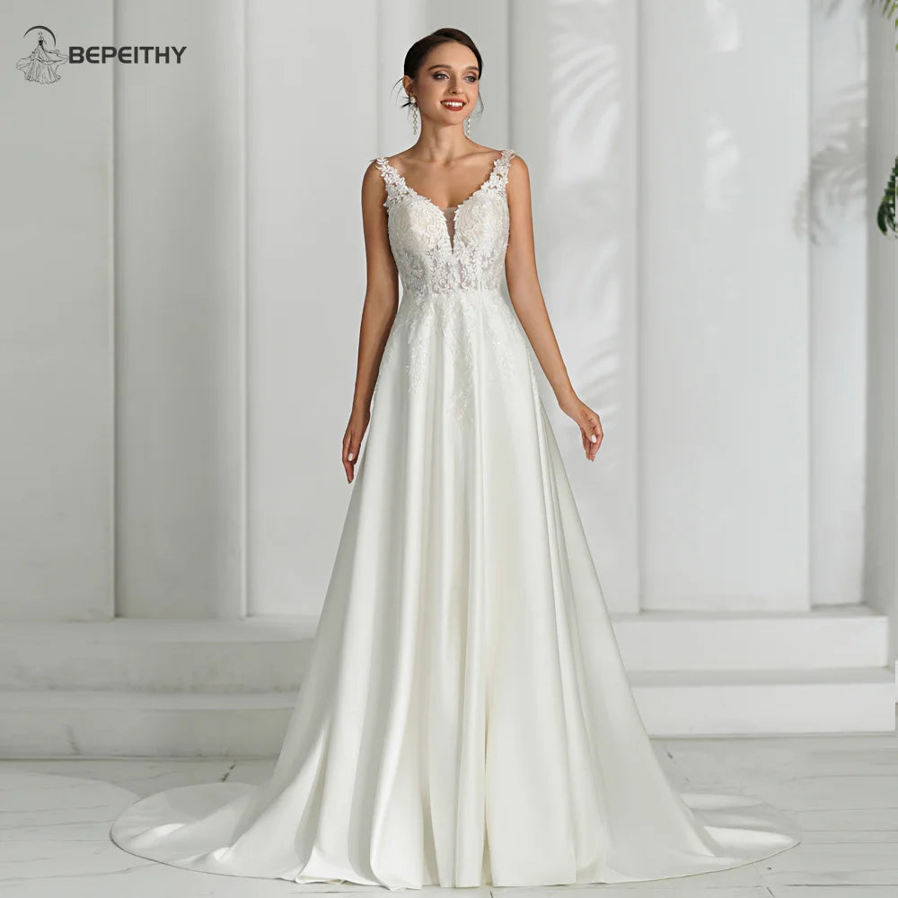 White Bridesmaid Dresses: V Neck Backless Satin Ivory Wedding Dresses For Women