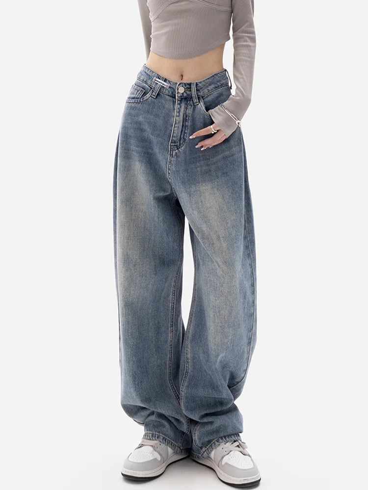Baggy Jeans Women High Waisted Jeans Wide Leg Denim Pants Light Blue Loose Trousers