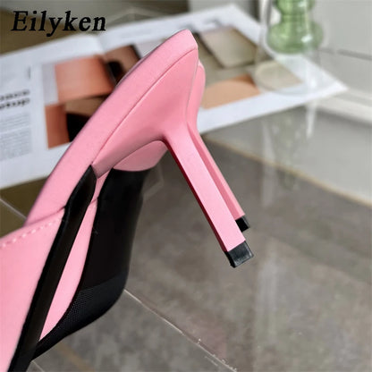 Eilyken Summer Fashion Butterfly-knot Satin Women Slipper Slip On Ladies Sandal Thin High Heel Outdoor Dress Slides Shoes