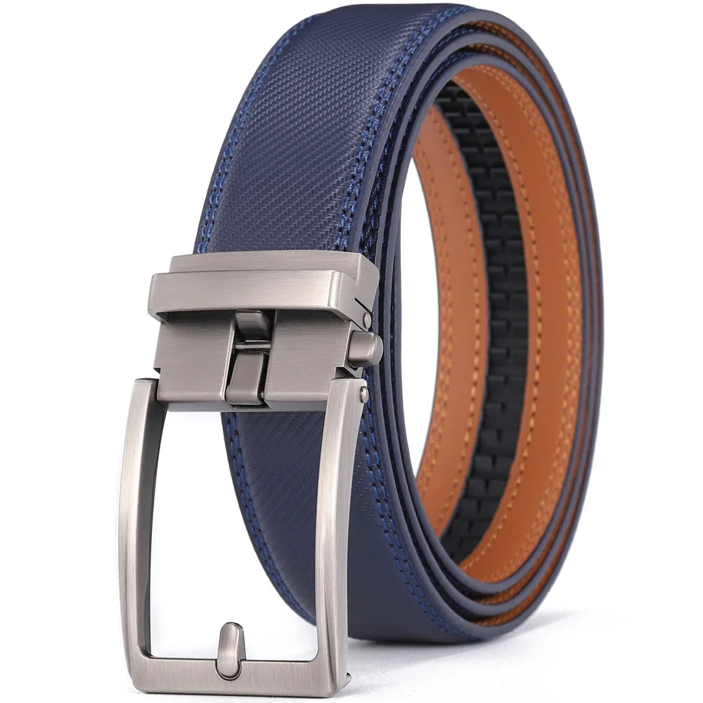 Unisex Click Belts for Men Luxury Brand Designer Fashion Automatic Buckle Genuine Leather Men's Belt Male Jeans Waist Strap Blue