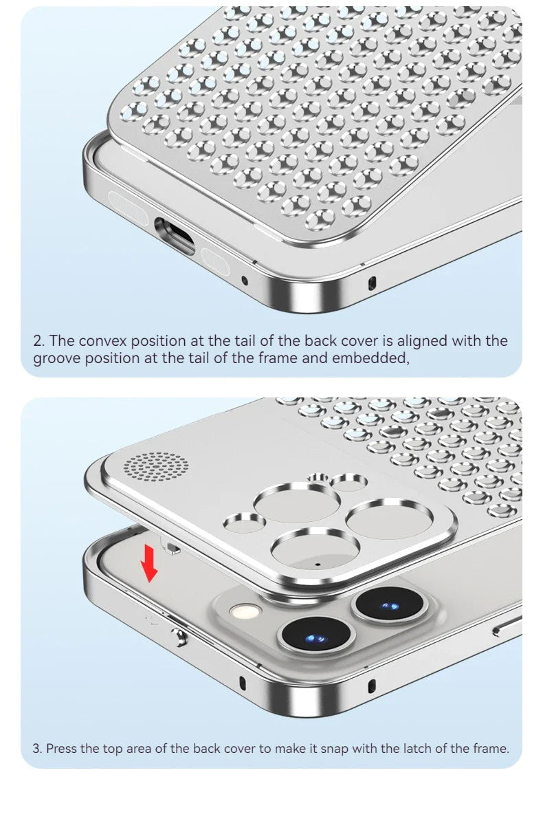 For iPhone 14 15 16 ProMax Metal Heat Dissipation Phone Case 15Pro Aluminum Alloy Aromatic Ultra-thin Shock-absorbing Back Cover