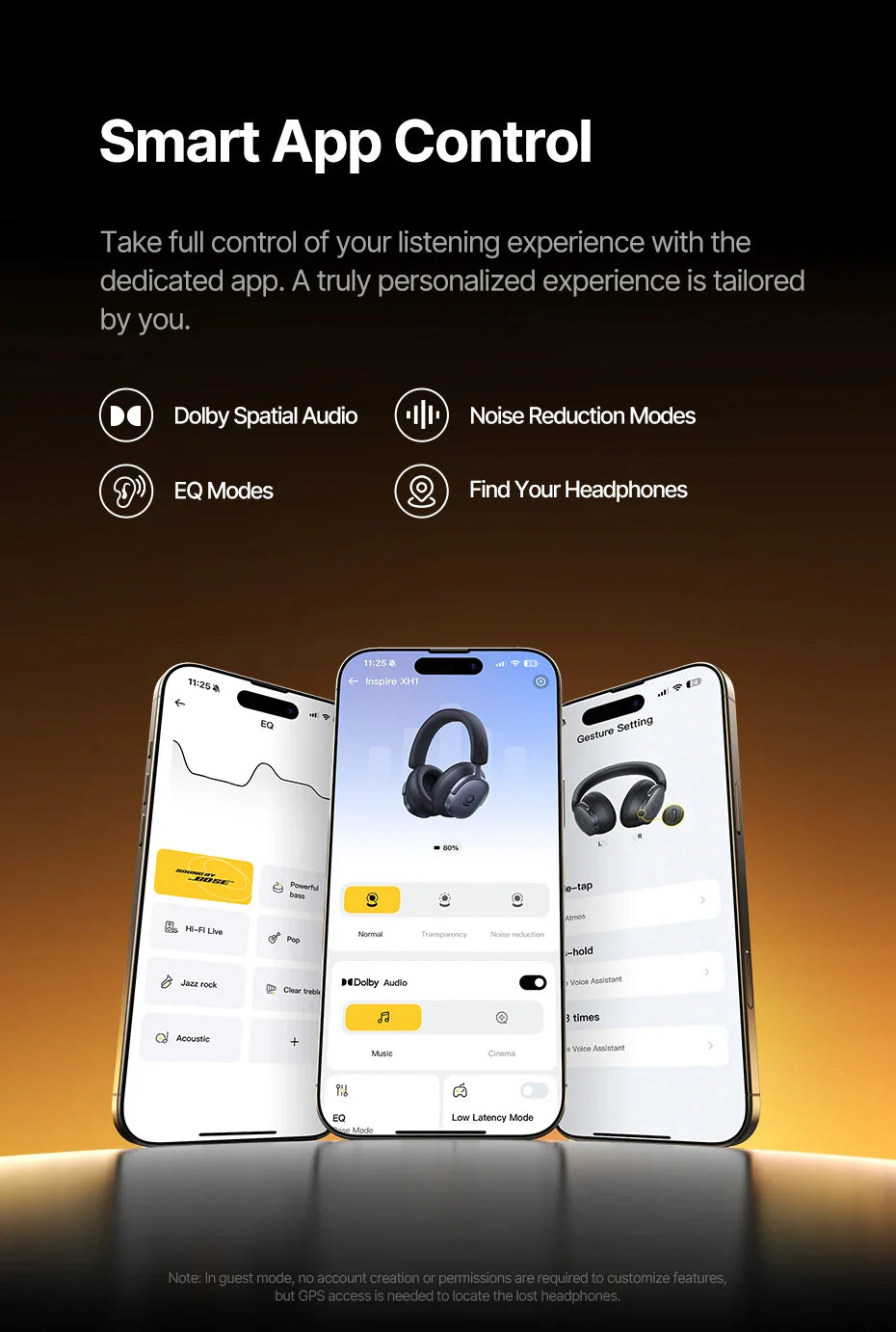 Baseus Inspire XH1 Sound by Bose ANC Wireless Headphone Bluetooth 6.1 48dB Adaptive Noise Cancellation Headset Hi-Res LDAC 100Hr