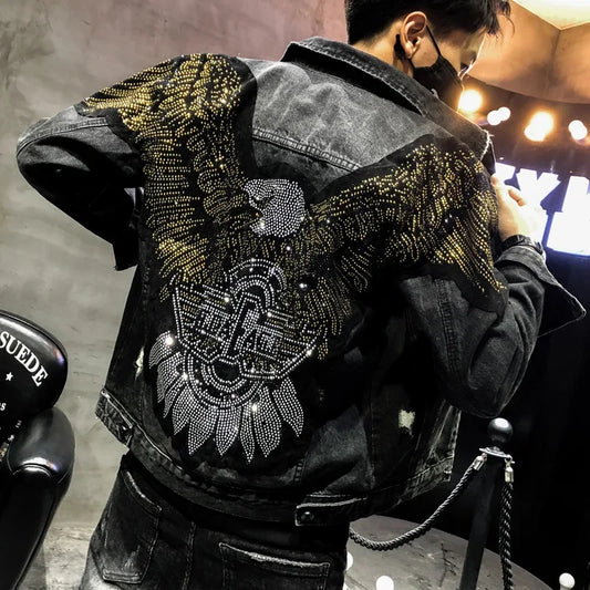 Punk Style Fashion Eagle Embroidered Patch Jean Jacket