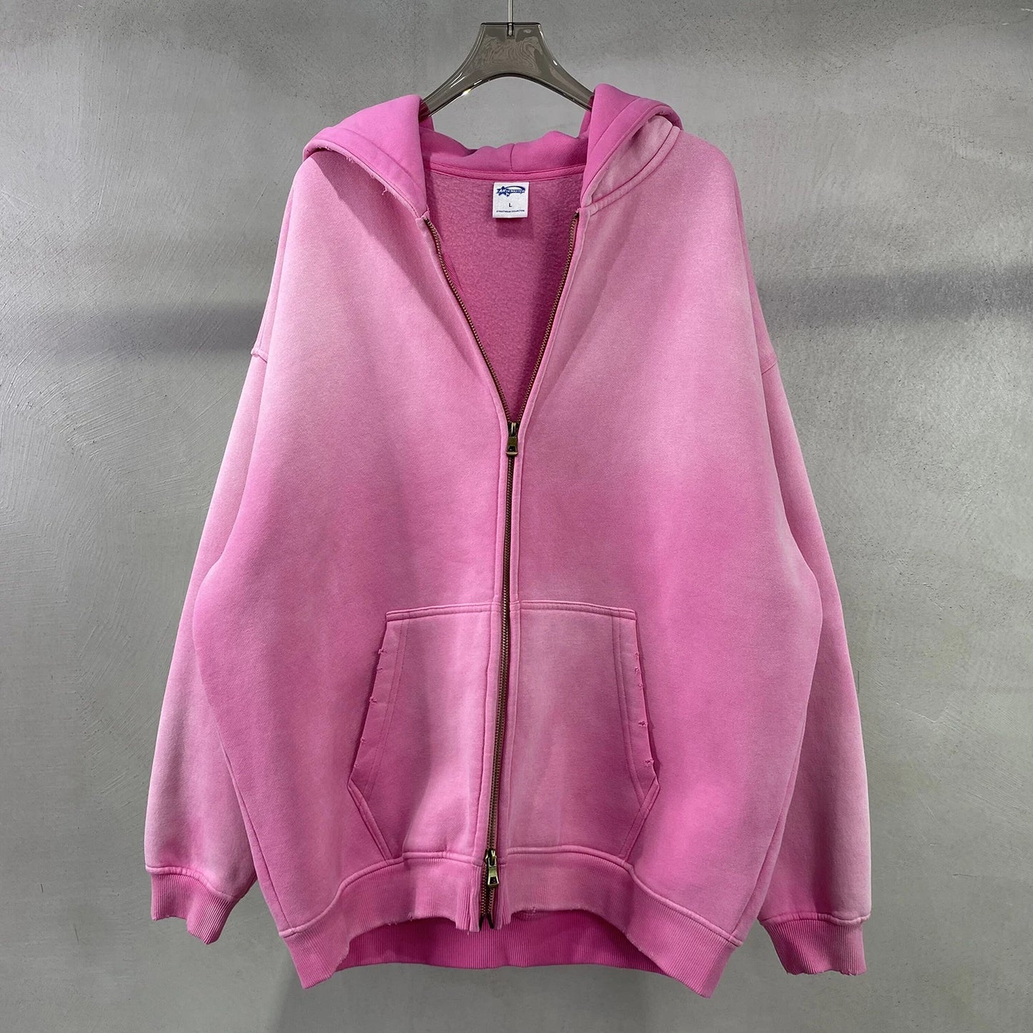 Men's Oversize Long Sleeve Washed Double Zipper Cardigan Hoodies Loose Plus  Winter