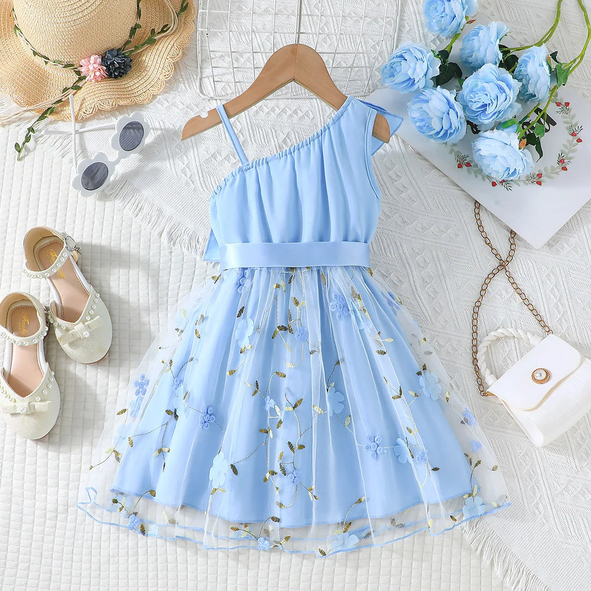 Dress For Kids 2-7 Years old Birthday Ruffled Embroidered Sleeveless Floral Princess