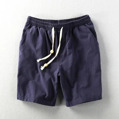 Schinteon Summer Men Casual Cotton Linen Shorts Knee Length Beach Elastic Waist Shorts Solid Color Comfortable Pants New
