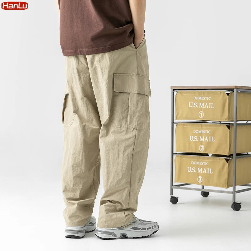 Men's Multi-Pocket Cargo Pants Men's Casual Solid Colour Straight Baggy Wide-leg Pants