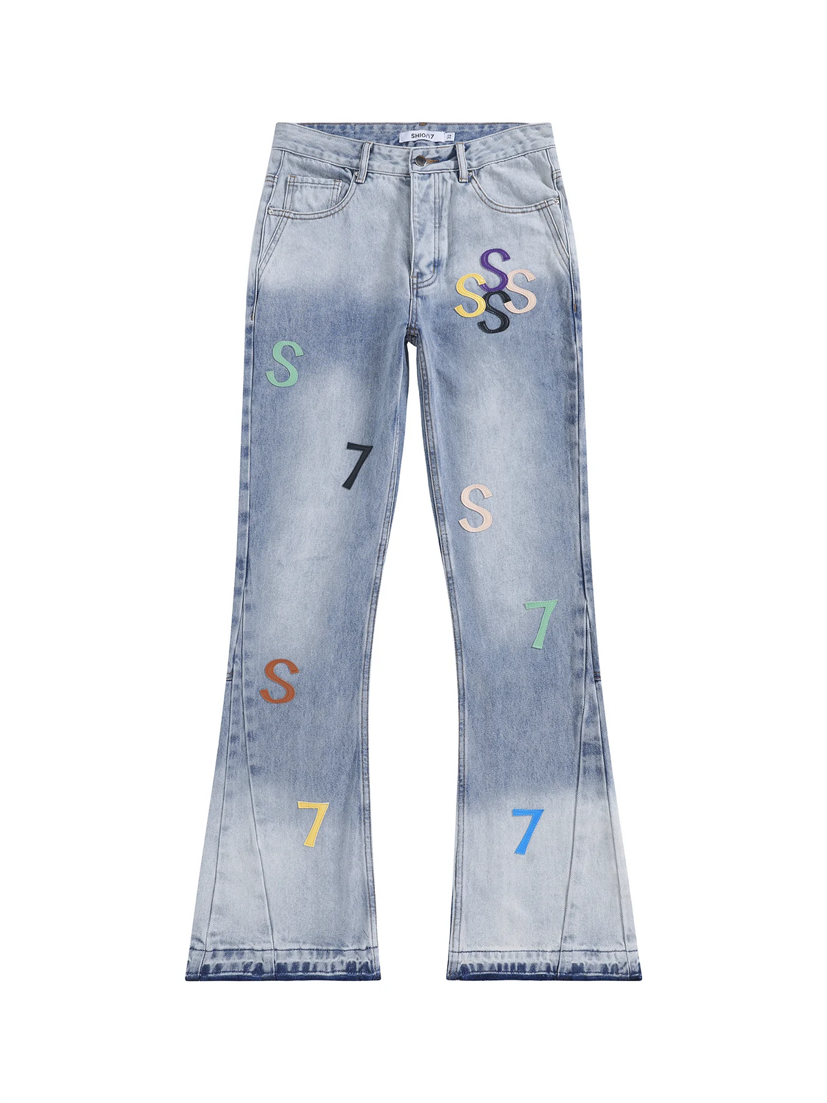 Retro Blue Flared Jeans For Men Slim Fit Long Length Stacked Denim pant