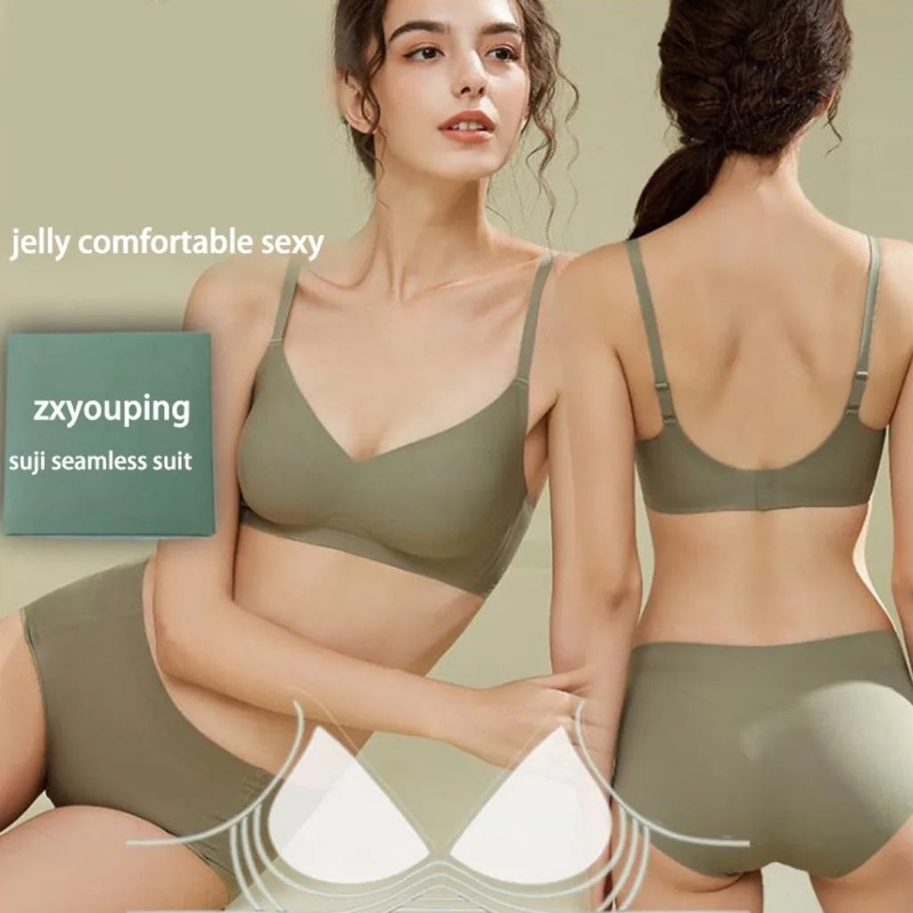 Bra and Panties No Wires Jelly Muscle Bra Comfortable Underwear Set for Women