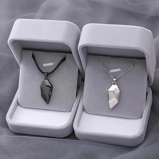 Good Simple Quality Couple Pendant Necklace Electrocardiogram,Magnetic Heart,Pendant Splicing Necklace Valentine's Day Gift