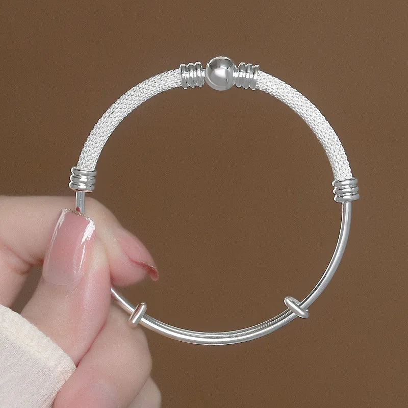 925 Sterling Silver Bangle Bracelet 2 Balls Geometric Polished Punk Stackable For Woman Girl Jewelry Gift Dropship Wholesale